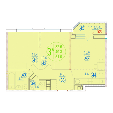 2 комнатная 51м²