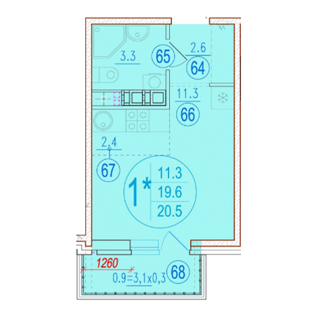 Студия 20.5м²