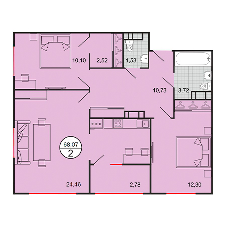 2 комнатная 68.07м²