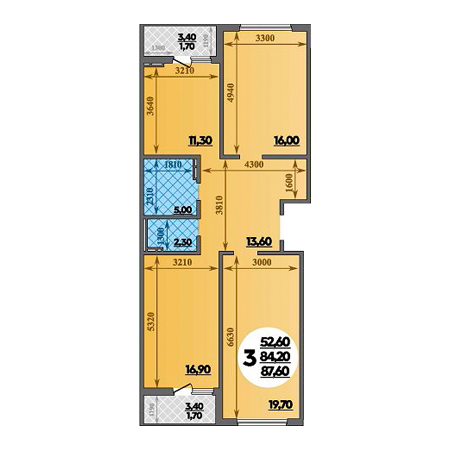 3 комнатная 87.6м²