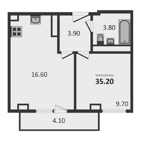 1 комнатная 35.2м²