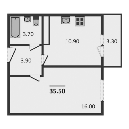 1 комнатная 35.5м²