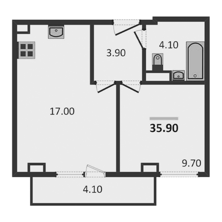 1 комнатная 35.9м²