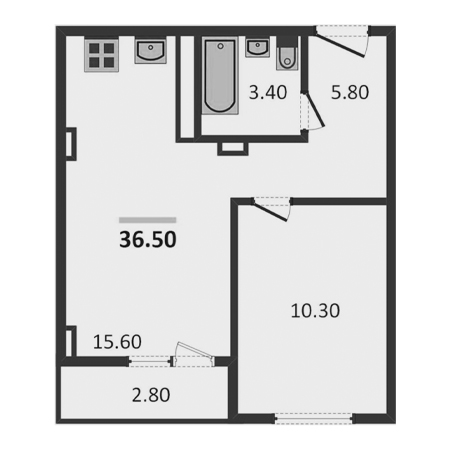 1 комнатная 36.5м²