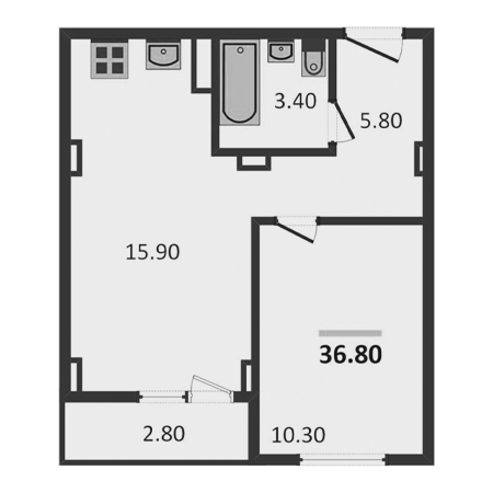 1 комнатная 36.8м²