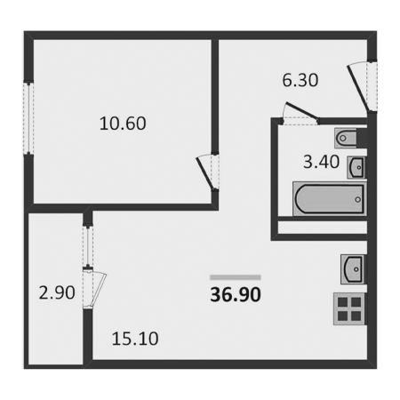 1 комнатная 36.9м²