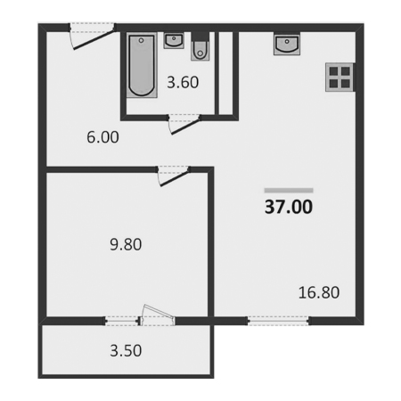 1 комнатная 37м²