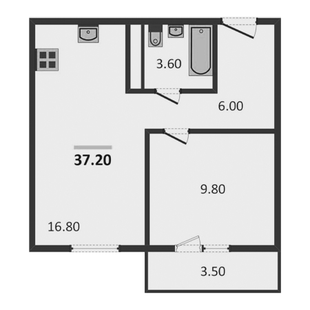 1 комнатная 37.2м²