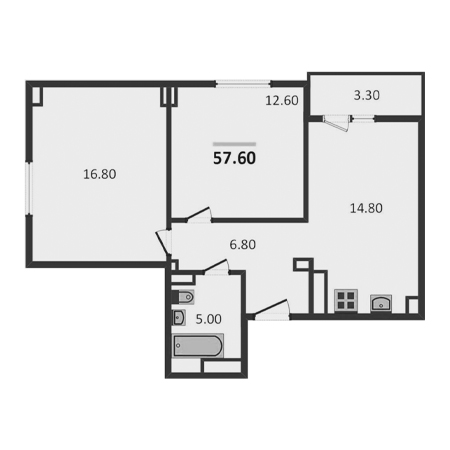 2 комнатная 57.6м²