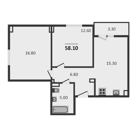 2 комнатная 58.1м²