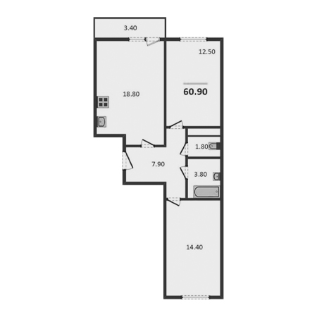 2 комнатная 60.9м²