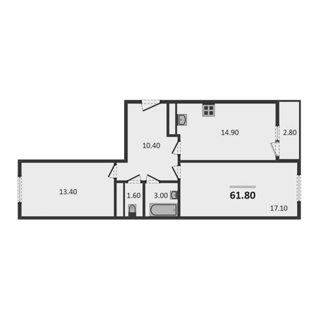 2 комнатная 61.8м²