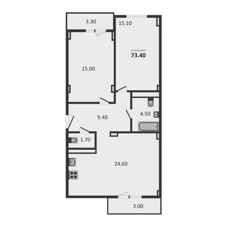 2 комнатная 73.4м²