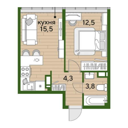 1 комнатная 36.1м²