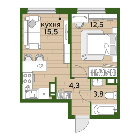 1 комнатная 36.1м²