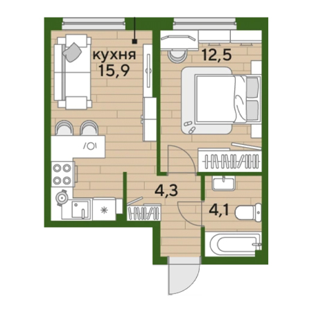 1 комнатная 36.8м²