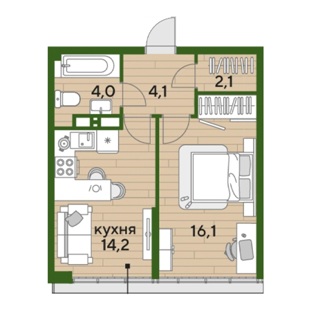 1 комнатная 40.5м²