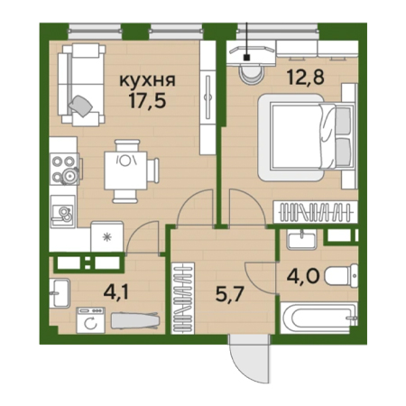 1 комнатная 44.1м²