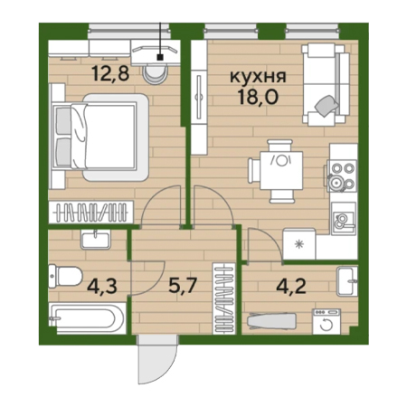 1 комнатная 45м²