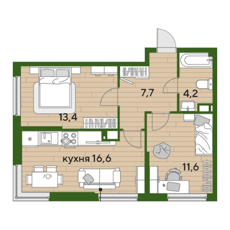 2 комнатная 53.5м²