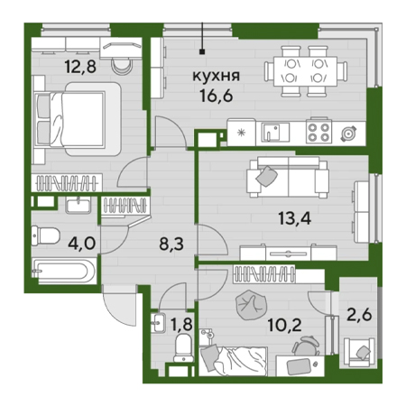 3 комнатная 69.7м²