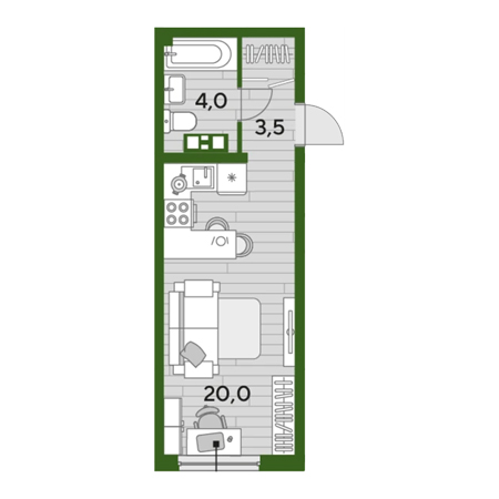 Студия 27.5м²