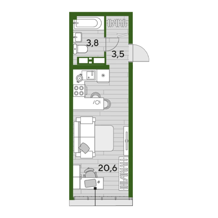 Студия 27.9м²