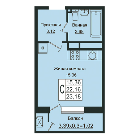 Студия 23.18м²