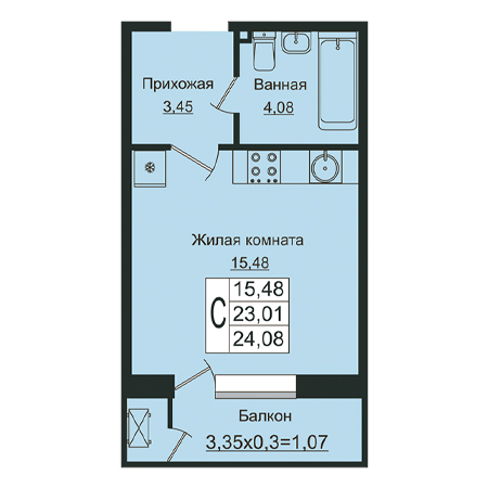 Студия 24.08м²