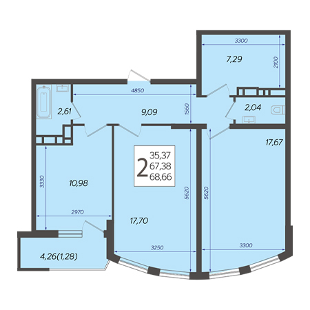 2 комнатная 68.66м²