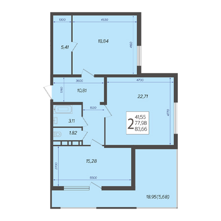 2 комнатная 83.66м²