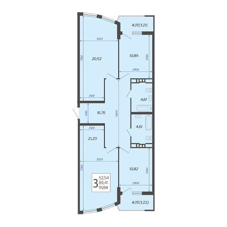 3 комнатная 91.84м²