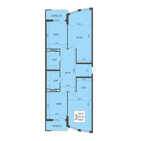 3 комнатная 91.84м²