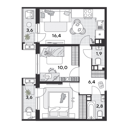 2 комнатная 56.2м²