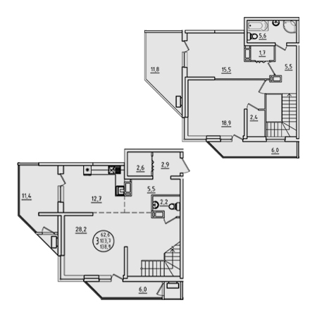 3 комнатная 138.9м²