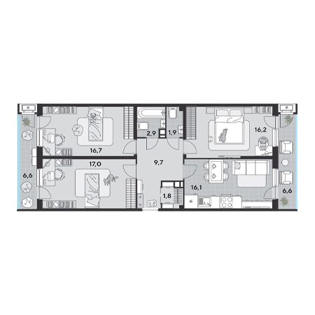 3 комнатная 95.5м²