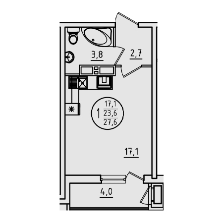 Студия 27.6м²