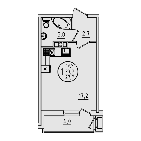 Студия 27.7м²