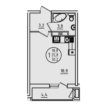 Студия 30.2м²