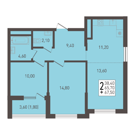 2 комнатная 67.5м²