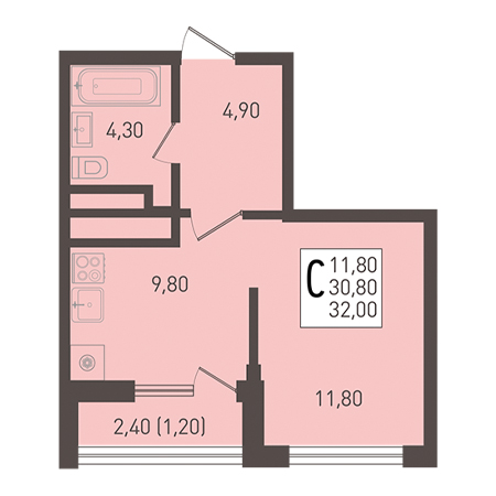 Студия 32м²