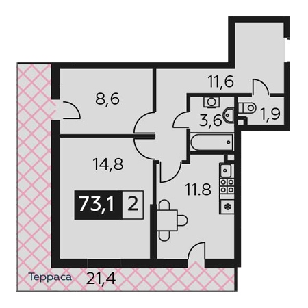 2 комнатная 73.1м²