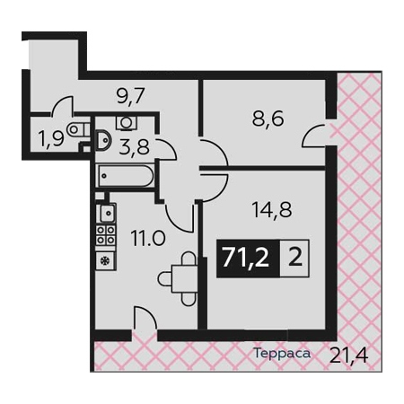 2 комнатная 71.2м²