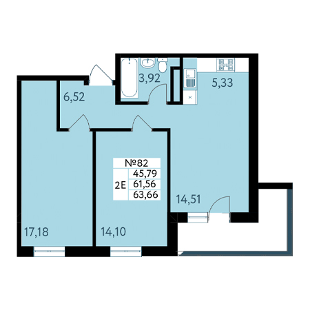 2 комнатная 63.66м²