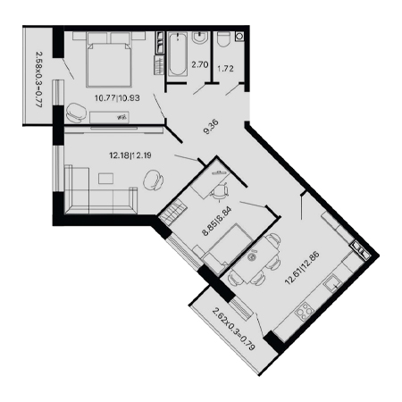 3 комнатная 60.16м²