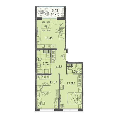 2 комнатная 60.03м²