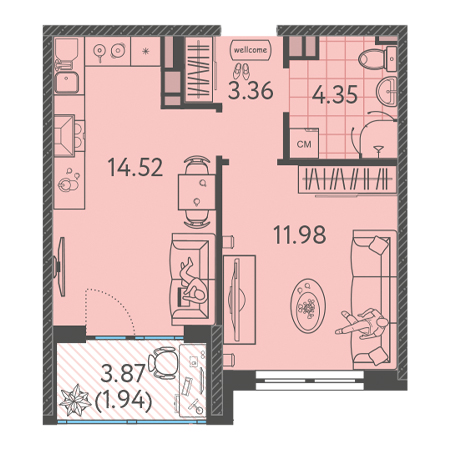 1 комнатная 36.15м²