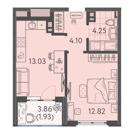 1 комнатная 36.13м²