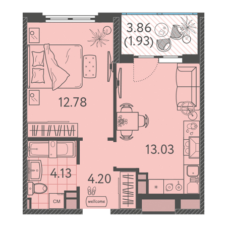 1 комнатная 36.07м²