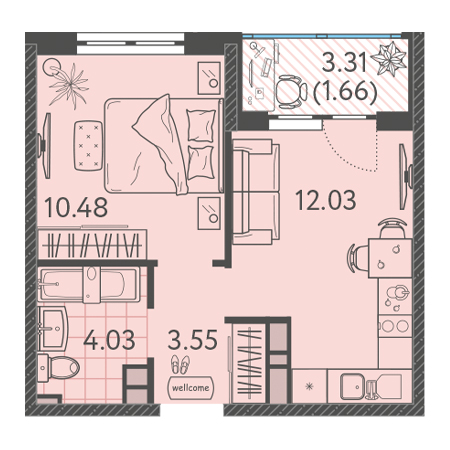 1 комнатная 31.75м²